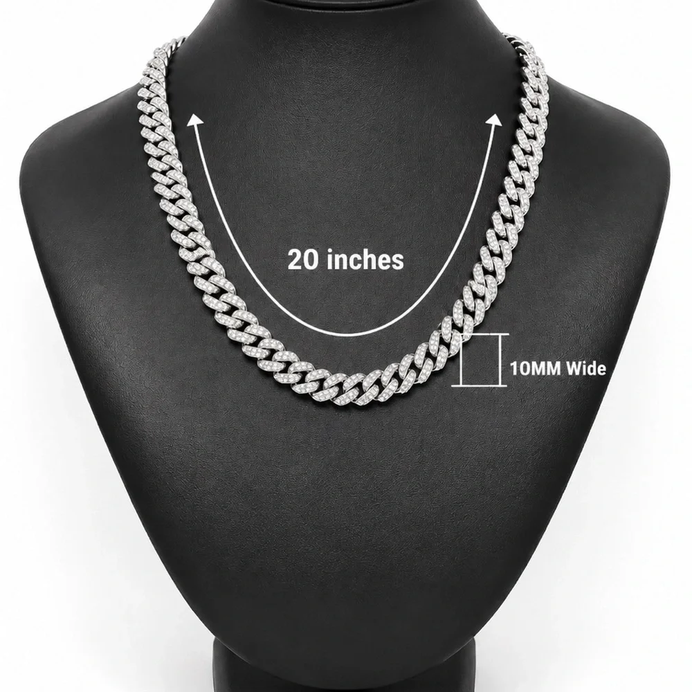 925 Sterling Silver 20.00CTW MOISSANITE Cuban Link Chain Men’s Necklace 20”